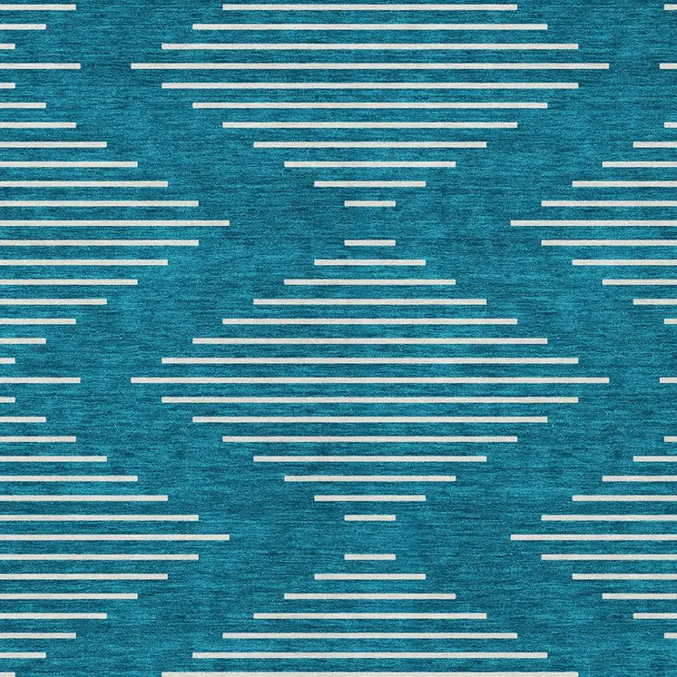 3' X 5' Teal Blue And Ivory Geometric Washable Indoor Outdoor Area Rug