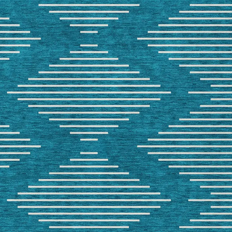 5' X 8' Teal Blue And Ivory Geometric Washable Indoor Outdoor Area Rug