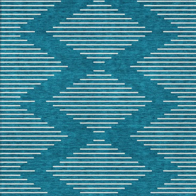 8' X 10' Teal Blue And Ivory Geometric Washable Indoor Outdoor Area Rug