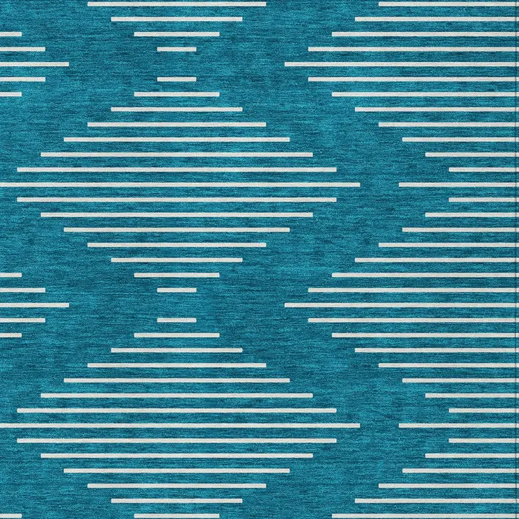 8' X 10' Teal Blue And Ivory Geometric Washable Indoor Outdoor Area Rug