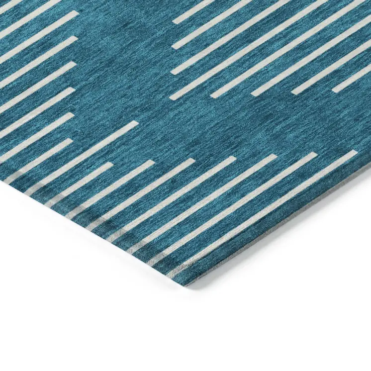 10' X 14' Teal Blue And Ivory Geometric Washable Indoor Outdoor Area Rug