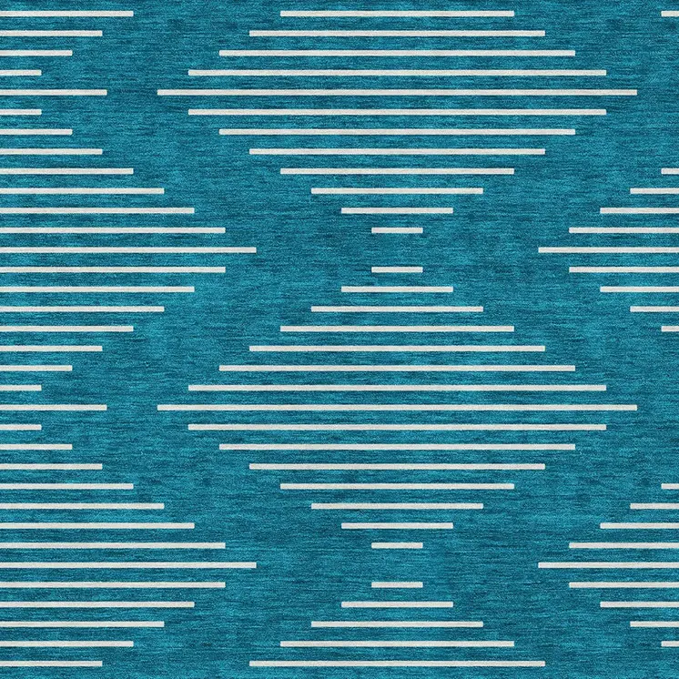 10' X 14' Teal Blue And Ivory Geometric Washable Indoor Outdoor Area Rug