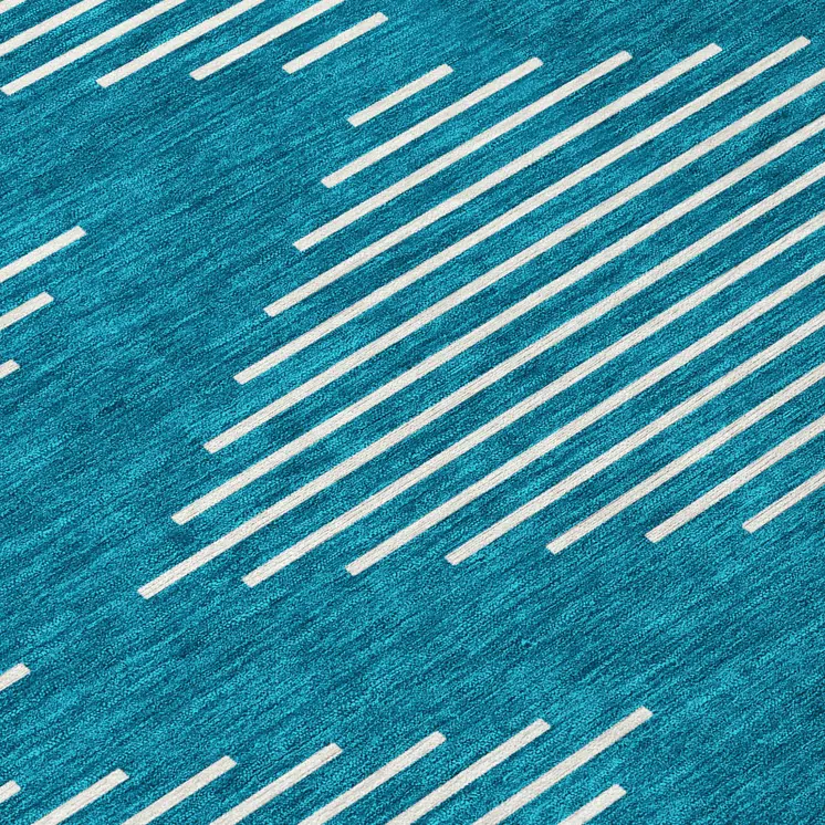 10' X 14' Teal Blue And Ivory Geometric Washable Indoor Outdoor Area Rug