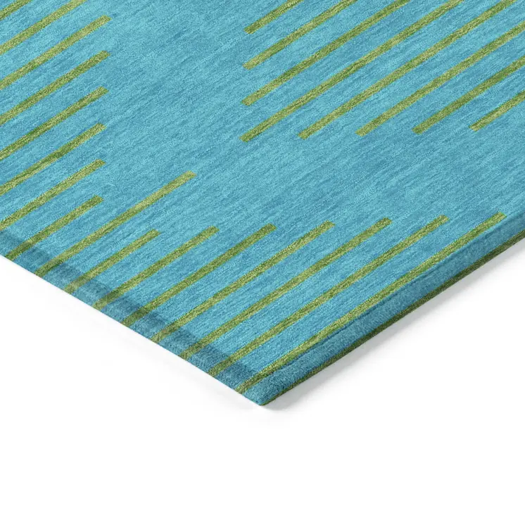 3' X 5' Aqua And Green Geometric Washable Indoor Outdoor Area Rug