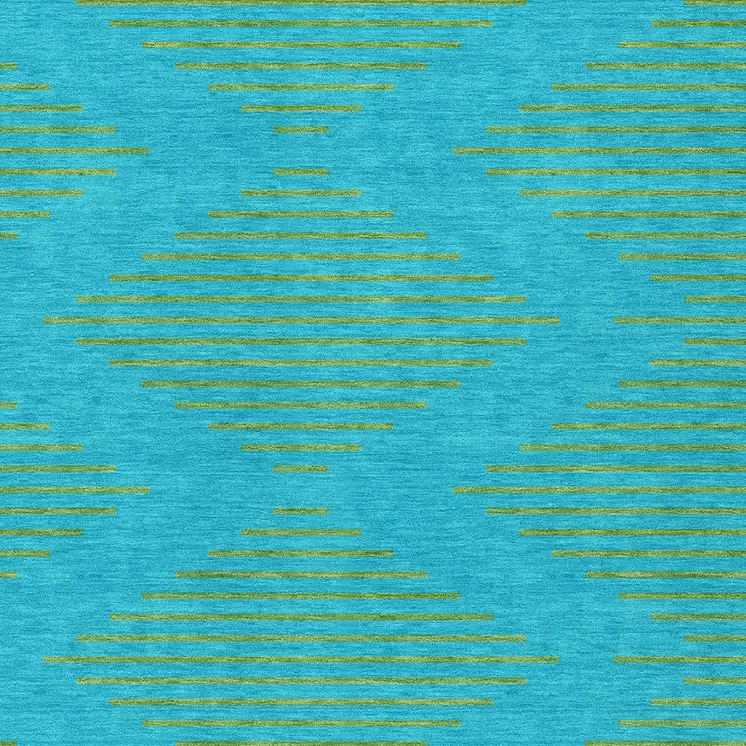 5' X 8' Aqua And Green Geometric Washable Indoor Outdoor Area Rug