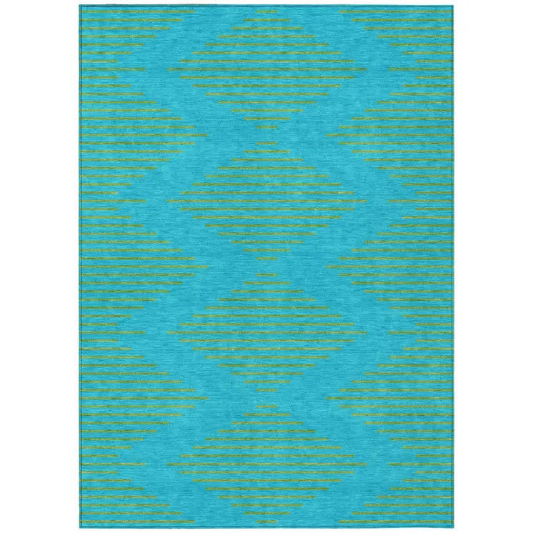 8' X 10' Aqua And Green Geometric Washable Indoor Outdoor Area Rug