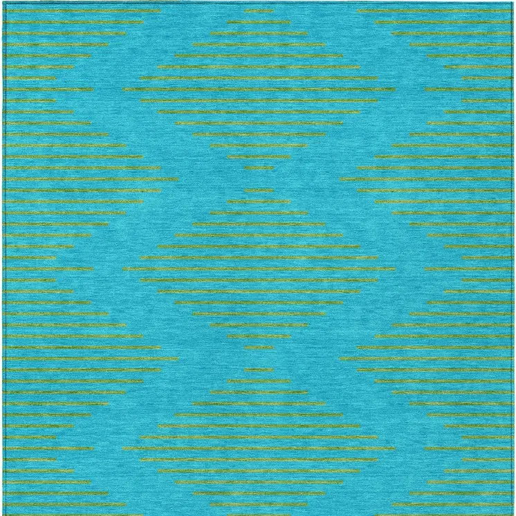 10' X 14' Aqua And Green Geometric Washable Indoor Outdoor Area Rug