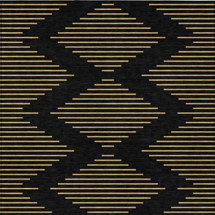 3' X 5' Black And Beige Geometric Washable Indoor Outdoor Area Rug