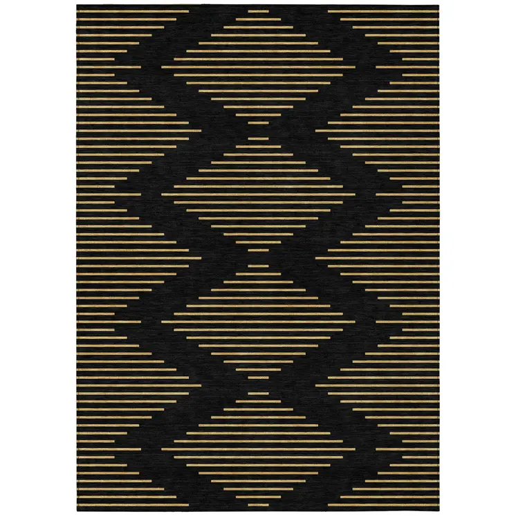 9' X 12' Black And Beige Geometric Washable Indoor Outdoor Area Rug