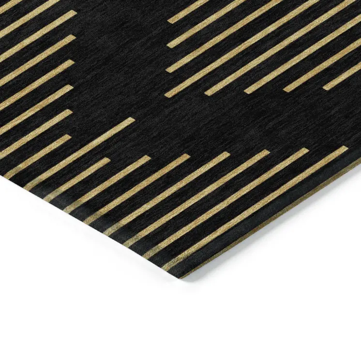 9' X 12' Black And Beige Geometric Washable Indoor Outdoor Area Rug