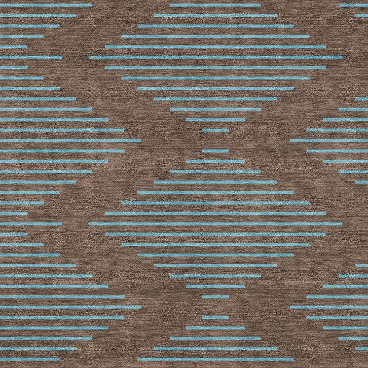 3' X 5' Brown And Aqua Geometric Washable Indoor Outdoor Area Rug