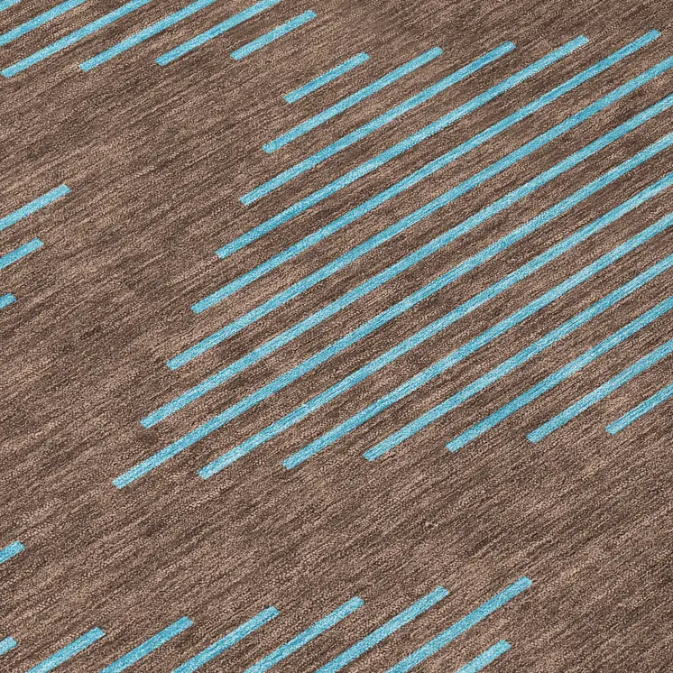 8' Brown And Aqua Round Geometric Washable Indoor Outdoor Area Rug
