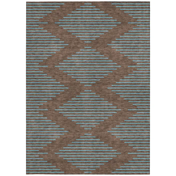 8' X 10' Brown And Aqua Geometric Washable Indoor Outdoor Area Rug