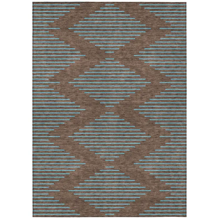 8' X 10' Brown And Aqua Geometric Washable Indoor Outdoor Area Rug