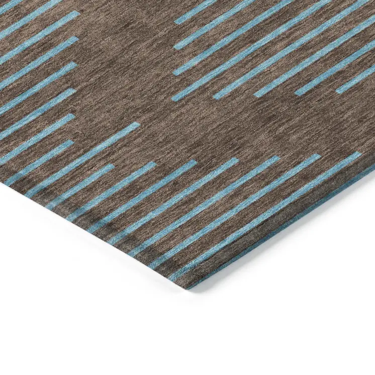 8' X 10' Brown And Aqua Geometric Washable Indoor Outdoor Area Rug