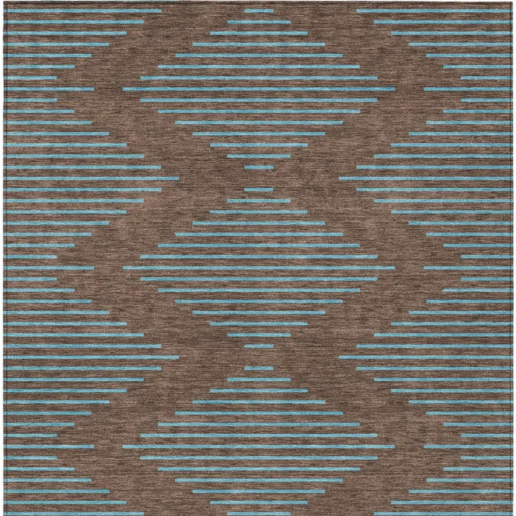8' X 10' Brown And Aqua Geometric Washable Indoor Outdoor Area Rug
