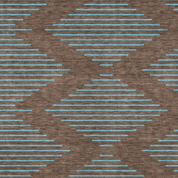 9' X 12' Brown And Aqua Geometric Washable Indoor Outdoor Area Rug