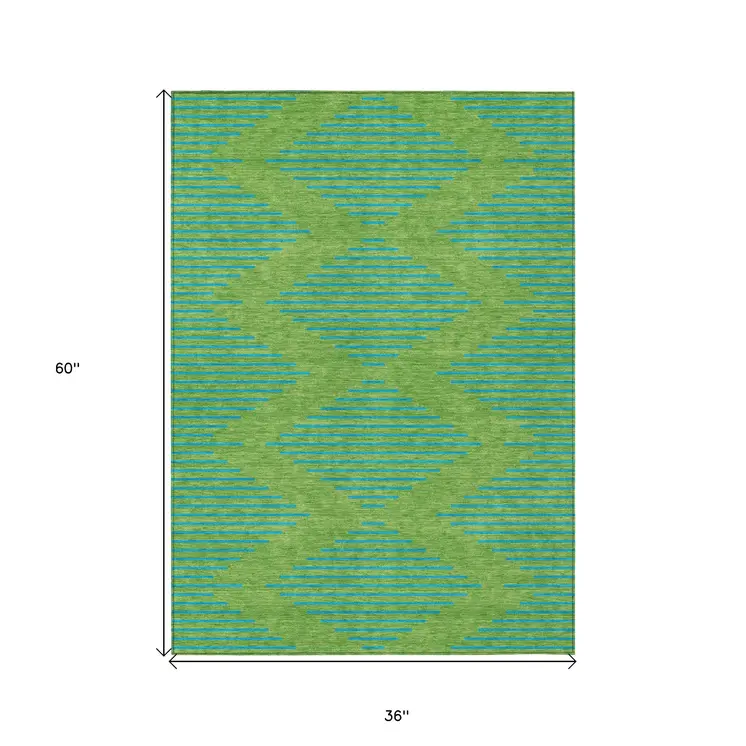 3' X 5' Green And Aqua Geometric Washable Indoor Outdoor Area Rug
