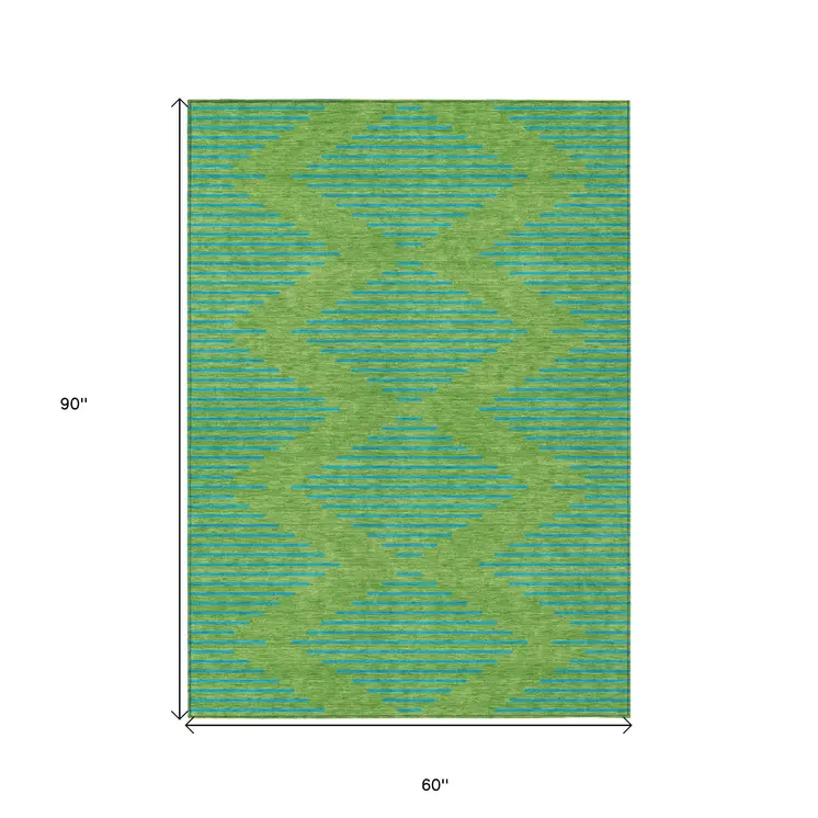 5' X 8' Green And Aqua Geometric Washable Indoor Outdoor Area Rug