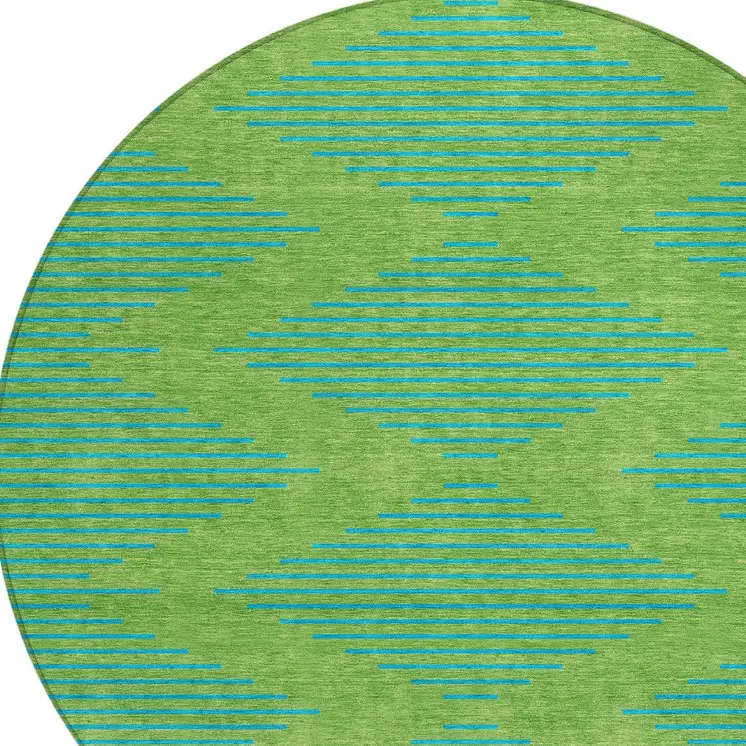 8' Green And Aqua Round Geometric Washable Indoor Outdoor Area Rug