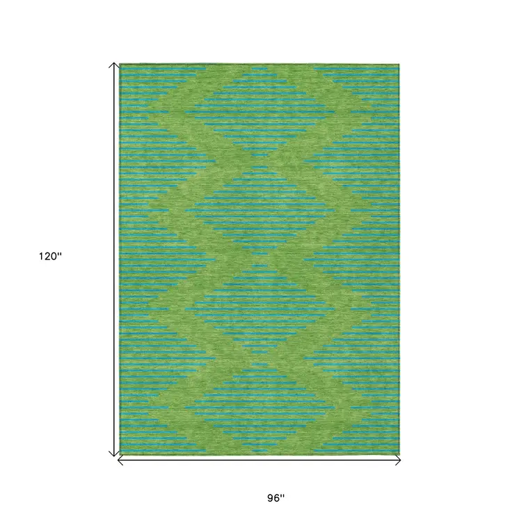 8' X 10' Green And Aqua Geometric Washable Indoor Outdoor Area Rug