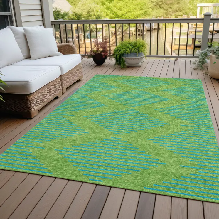 8' X 10' Green And Aqua Geometric Washable Indoor Outdoor Area Rug
