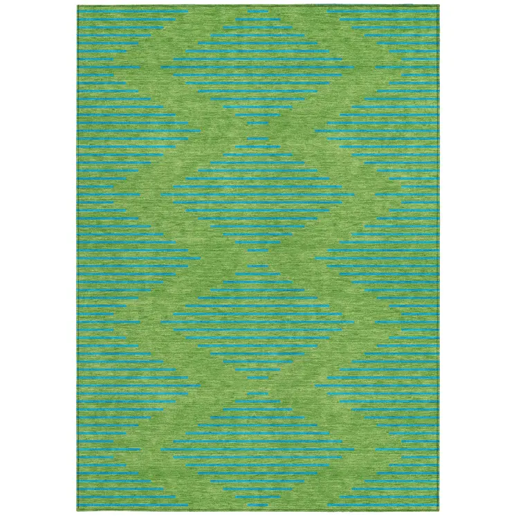 8' X 10' Green And Aqua Geometric Washable Indoor Outdoor Area Rug