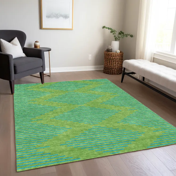 8' X 10' Green And Aqua Geometric Washable Indoor Outdoor Area Rug