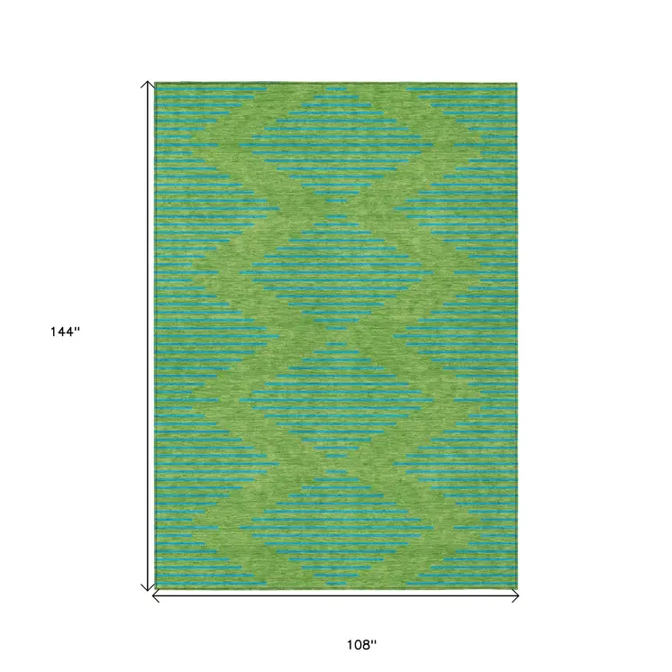 9' X 12' Green And Aqua Geometric Washable Indoor Outdoor Area Rug
