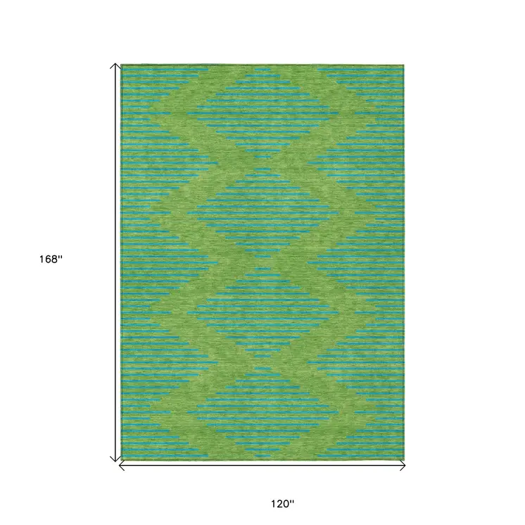 10' X 14' Green And Aqua Geometric Washable Indoor Outdoor Area Rug