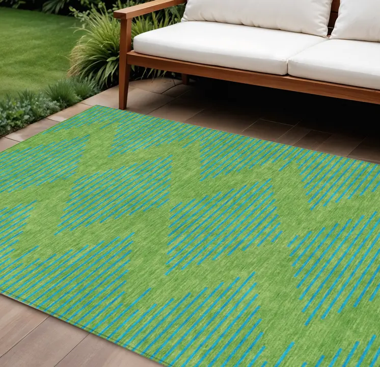 10' X 14' Green And Aqua Geometric Washable Indoor Outdoor Area Rug
