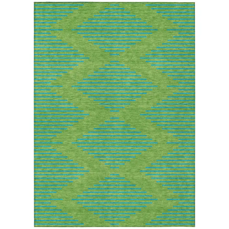 10' X 14' Green And Aqua Geometric Washable Indoor Outdoor Area Rug