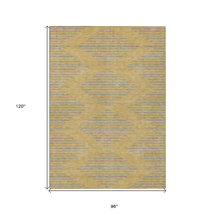 8' X 10' Gold And Ivory Geometric Washable Indoor Outdoor Area Rug