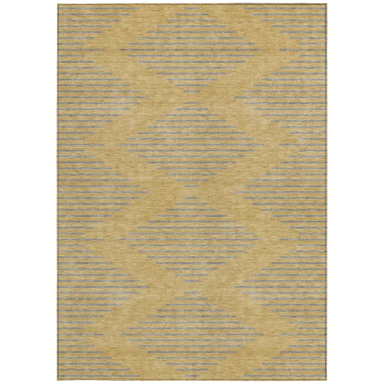 9' X 12' Gold And Ivory Geometric Washable Indoor Outdoor Area Rug