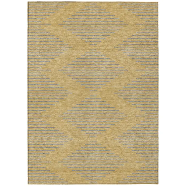 9' X 12' Gold And Ivory Geometric Washable Indoor Outdoor Area Rug