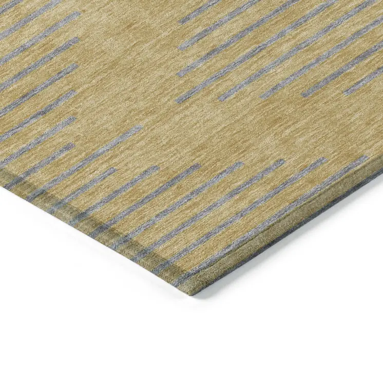 9' X 12' Gold And Ivory Geometric Washable Indoor Outdoor Area Rug