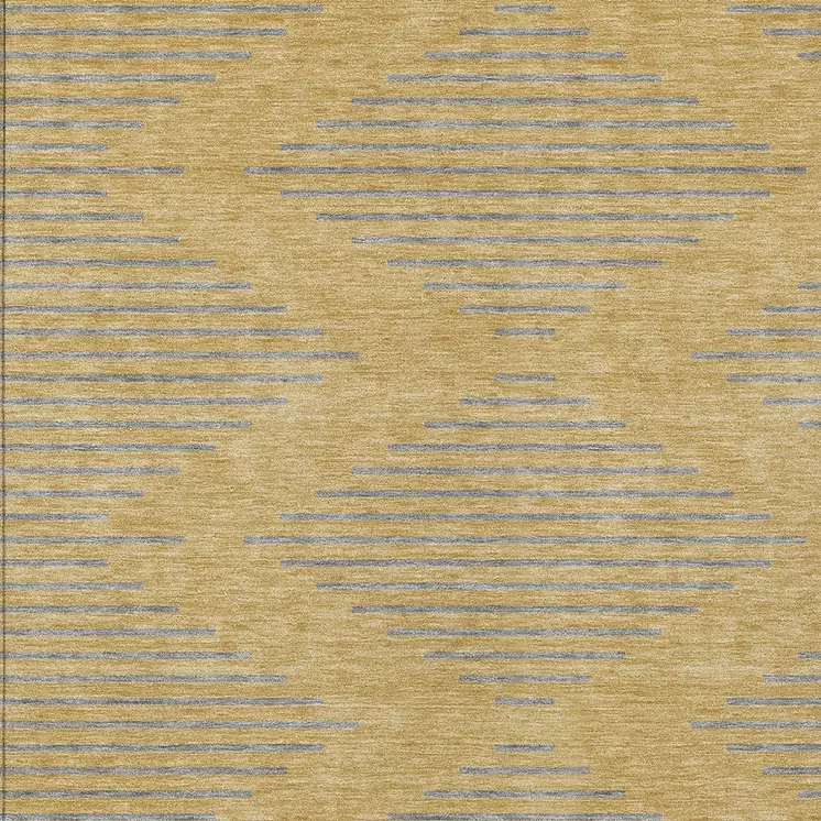 9' X 12' Gold And Ivory Geometric Washable Indoor Outdoor Area Rug