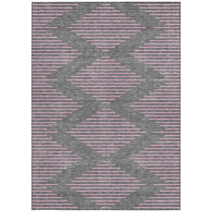 8' X 10' Gray And Pink Geometric Washable Indoor Outdoor Area Rug