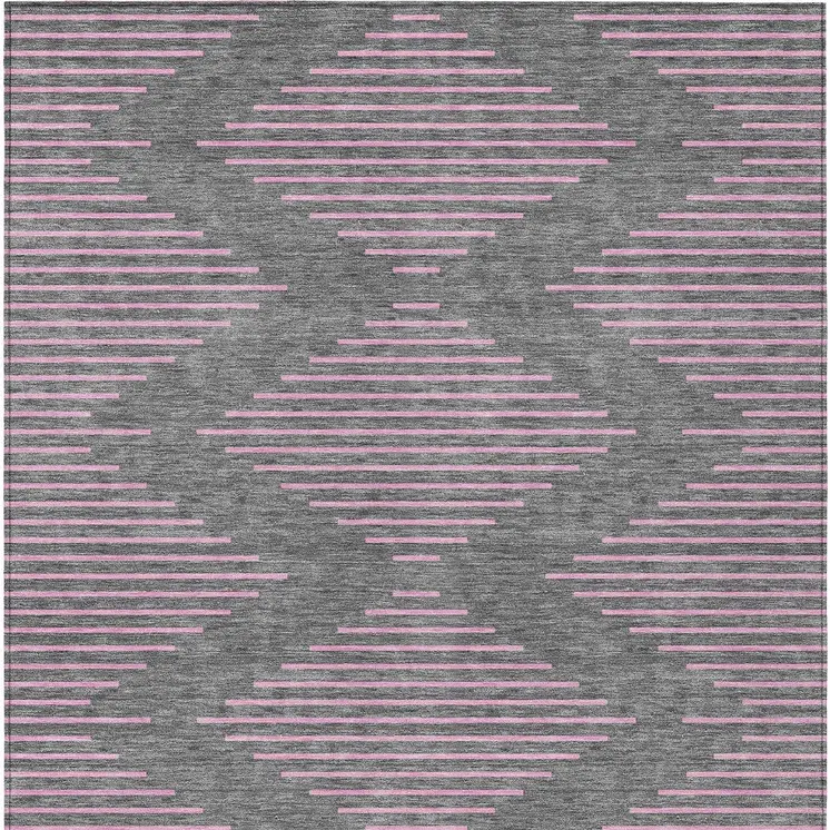 10' X 14' Gray And Pink Geometric Washable Indoor Outdoor Area Rug