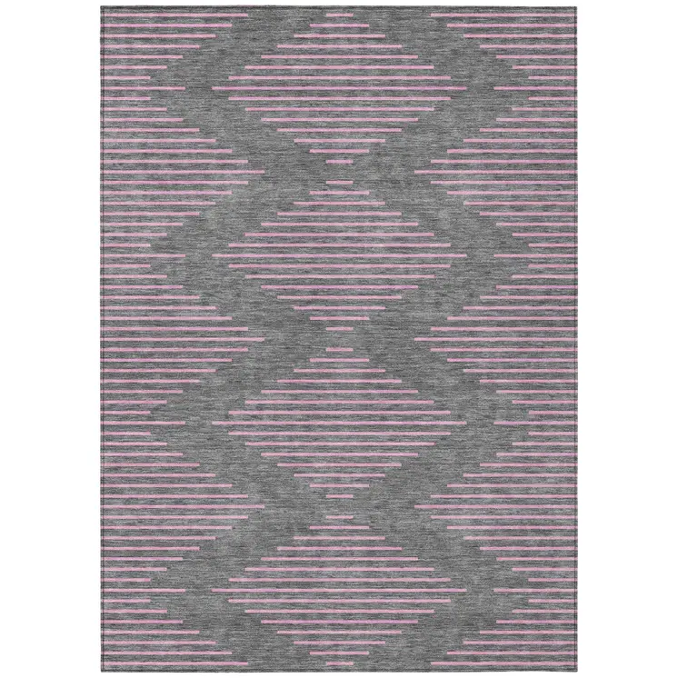 10' X 14' Gray And Pink Geometric Washable Indoor Outdoor Area Rug
