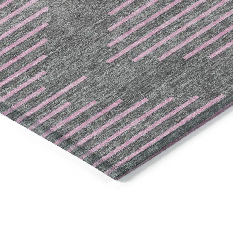 10' X 14' Gray And Pink Geometric Washable Indoor Outdoor Area Rug