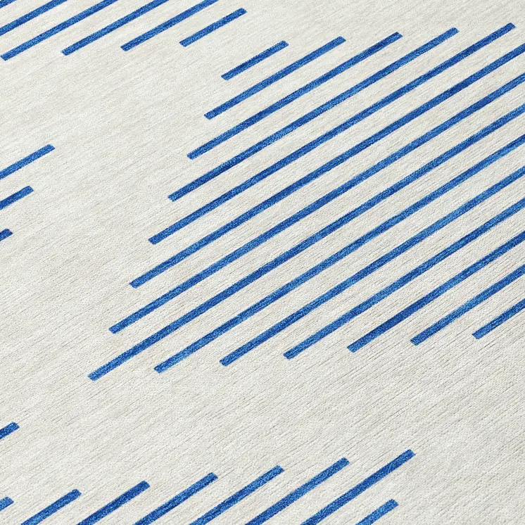 8' Ivory And Blue Round Geometric Washable Indoor Outdoor Area Rug