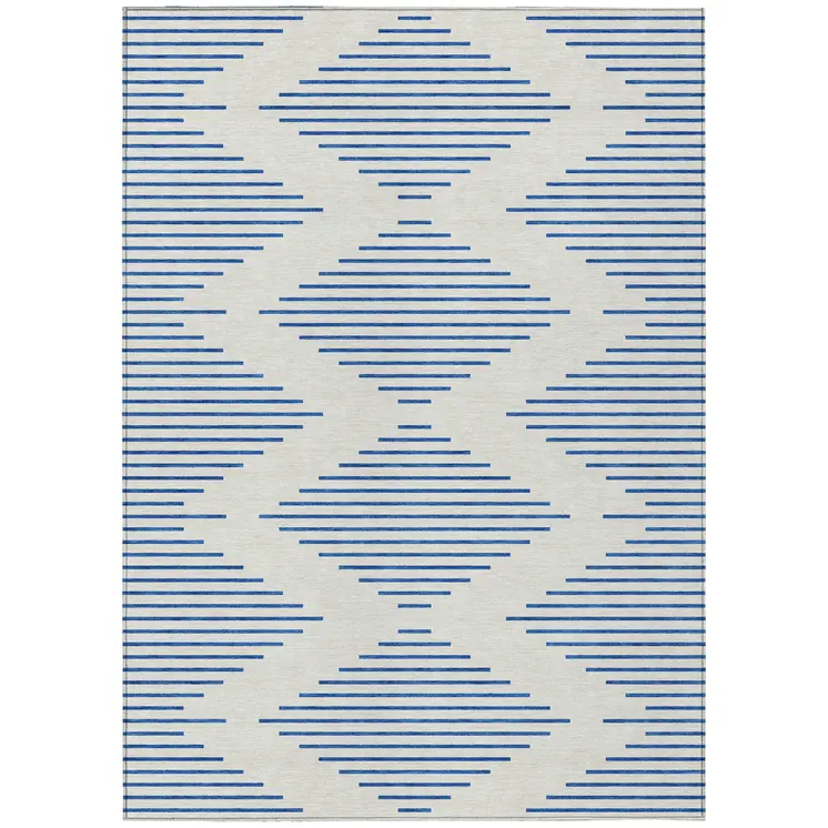 10' X 14' Ivory And Blue Geometric Washable Indoor Outdoor Area Rug