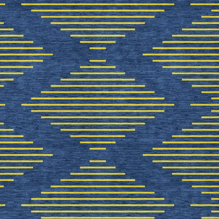 3' X 5' Navy Blue And Yellow Geometric Washable Indoor Outdoor Area Rug
