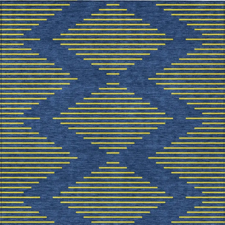 5' X 8' Navy Blue And Yellow Geometric Washable Indoor Outdoor Area Rug