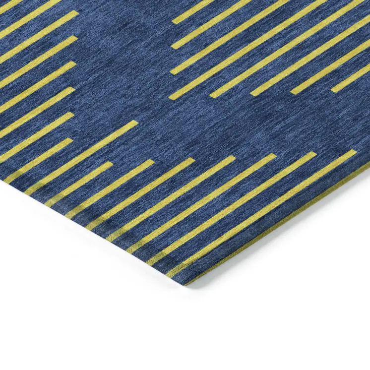 5' X 8' Navy Blue And Yellow Geometric Washable Indoor Outdoor Area Rug