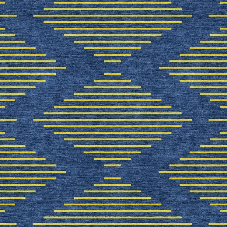 5' X 8' Navy Blue And Yellow Geometric Washable Indoor Outdoor Area Rug