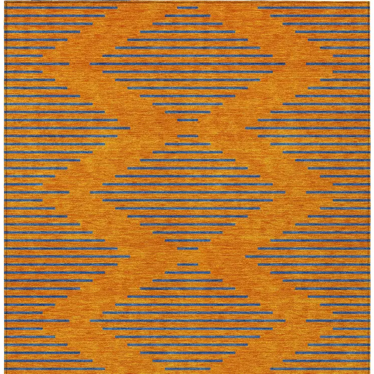 3' X 5' Orange And Blue Geometric Washable Indoor Outdoor Area Rug