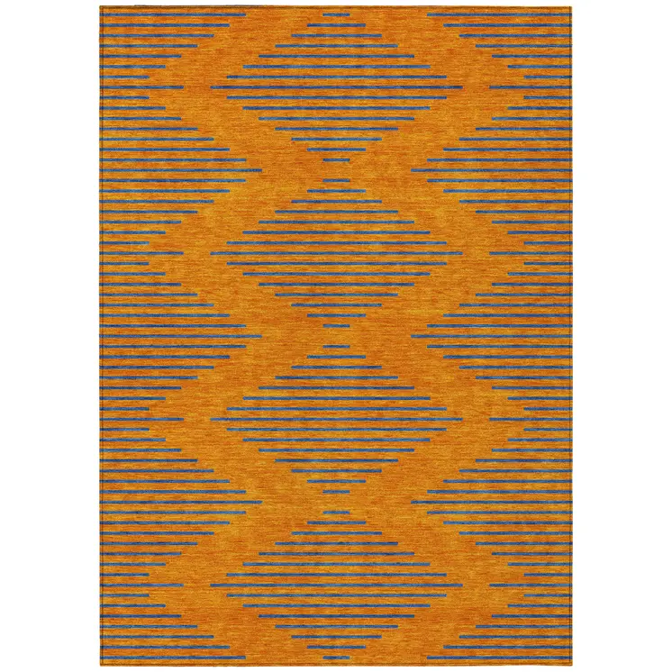 8' X 10' Orange And Blue Geometric Washable Indoor Outdoor Area Rug