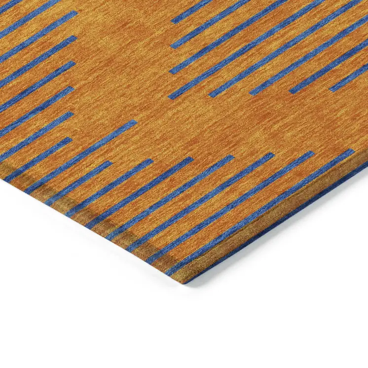 8' X 10' Orange And Blue Geometric Washable Indoor Outdoor Area Rug